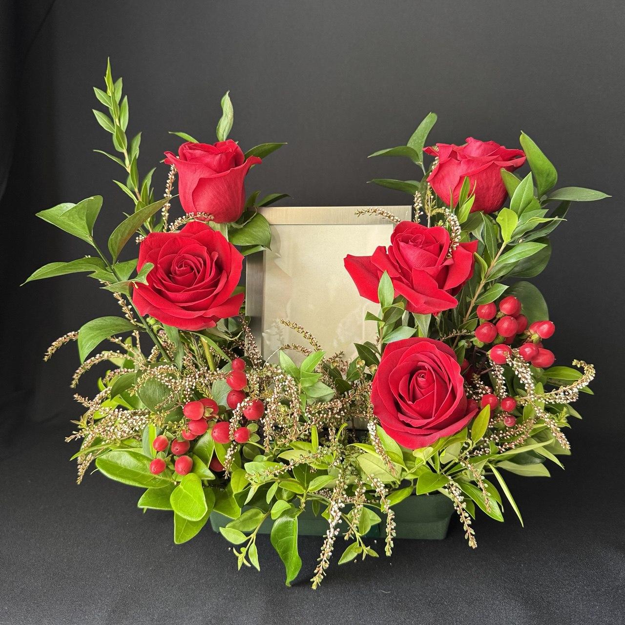 Standing Photo Tribute made of Roses and Berries